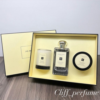 【克裡夫香水店】Jo Malone 英國梨與小蒼蘭三件組禮盒(香水100ml+蠟燭60g+乳霜50ml)
