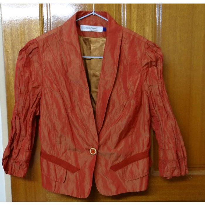 百貨公司設計師品牌HIDESAN海蒂山 秋冬季 色 M號 時尚橘紅色修身小西裝式外套