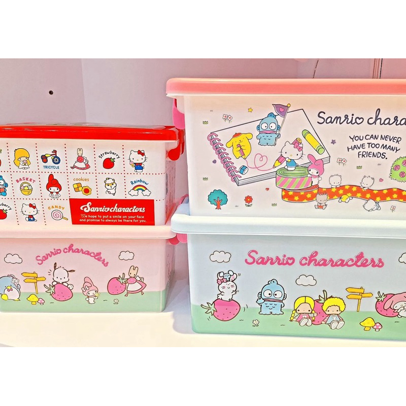 日本正版 kitty 美樂蒂 兔媽媽 庫洛米 雙子星 家族款 可堆疊附蓋收納盒S 置物盒 衣櫥收納箱 整理箱 玩具箱