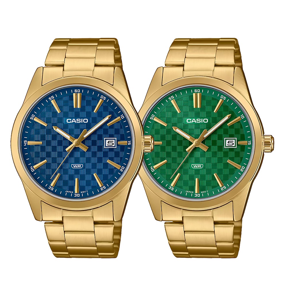 【WANgT】CASIO 卡西歐 MTP-VD03G 日期顯示 英倫風 菱格紋 棋盤紋 金色帶 石英腕錶 手錶 41mm