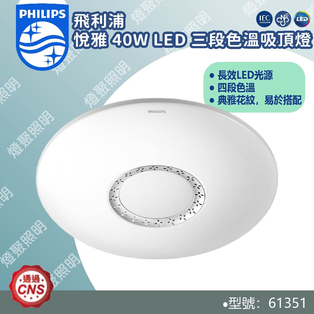 免運！【燈聚】新款 PHILIPS 飛利浦 LED吸頂燈 悅雅 40W 61351 調光調色 可加購遙控器