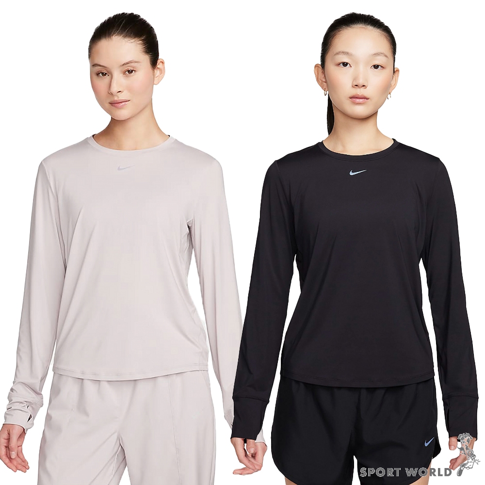 Nike 長袖上衣 女裝 排汗 反光 拇指孔設計 灰紫/黑【運動世界】FN2802-019/FN2802-010