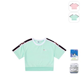 【FILA】KIDS 女童款 吸濕排汗 短袖 運動上衣-淺綠 5TEX-4422-LN