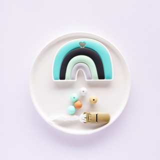 臺灣 pink and blue 17CM DIY 綠色彩虹固齒器固齒器+奶嘴鏈 (需自行串珠)