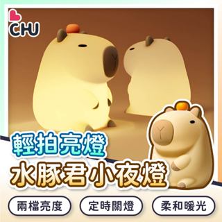 【CHU愛買🌟臺灣現貨】卡皮巴拉小夜燈 水豚小夜燈 柔軟拍拍燈 伴睡燈 氛圍燈 交換禮物 拍拍燈 氣氛燈 床頭燈 夜燈