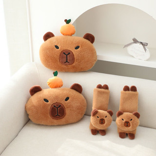 ｜Teddy shop｜水豚汽車頭枕頸枕靠枕保險附保護套卡通可愛安全帶肩套車用內裝品