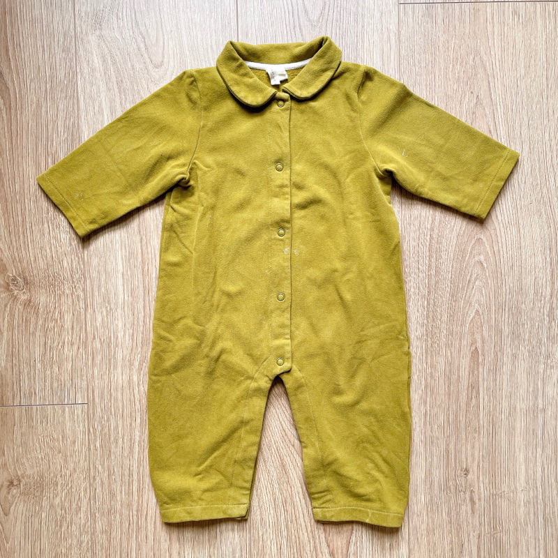 二手八成新// Gray Label 橄欖綠 嬰兒 長袖 刷毛 連身衣 6-9m