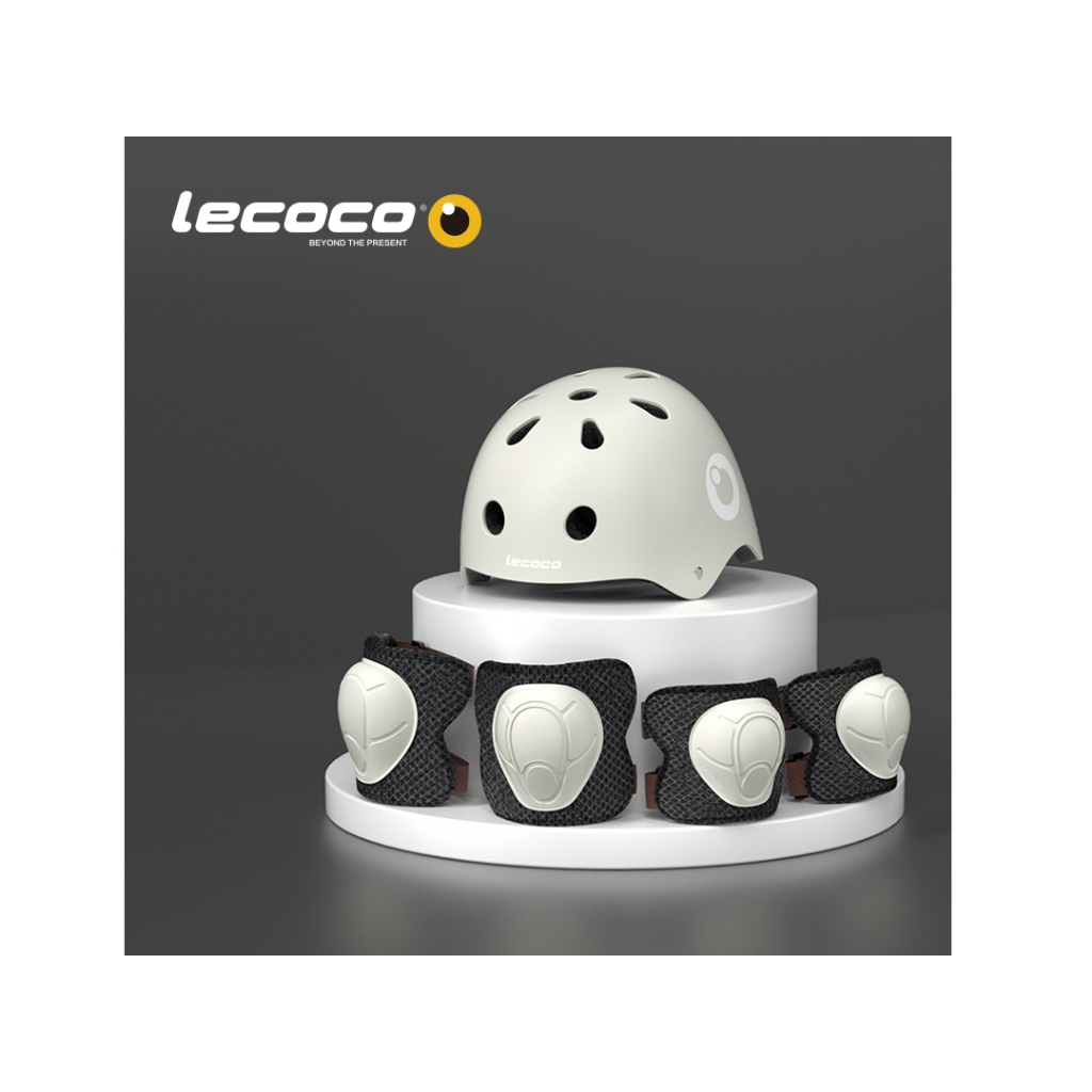 台灣總代理【義大利Lecoco】兒童安全帽+護具組－米白