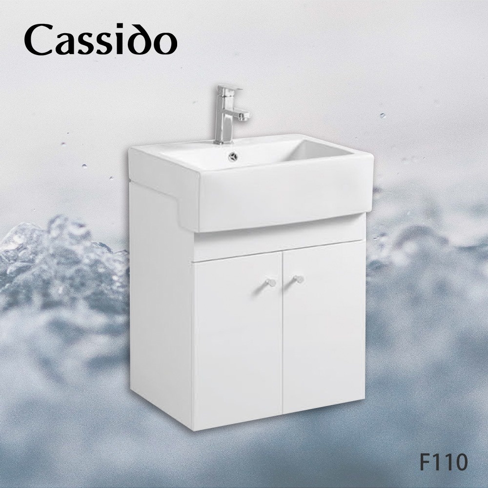 Cassido F110 微晶釉抗菌抗污檯面半崁盆雙開門浴櫃