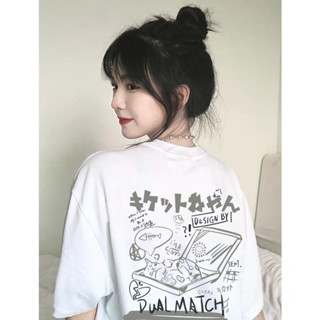 【FOH】純棉T恤 白色上衣 印花短袖 oversize寬鬆上衣 bf上衣 元氣少女短袖 落肩上衣 長版上衣夏棉質上衣