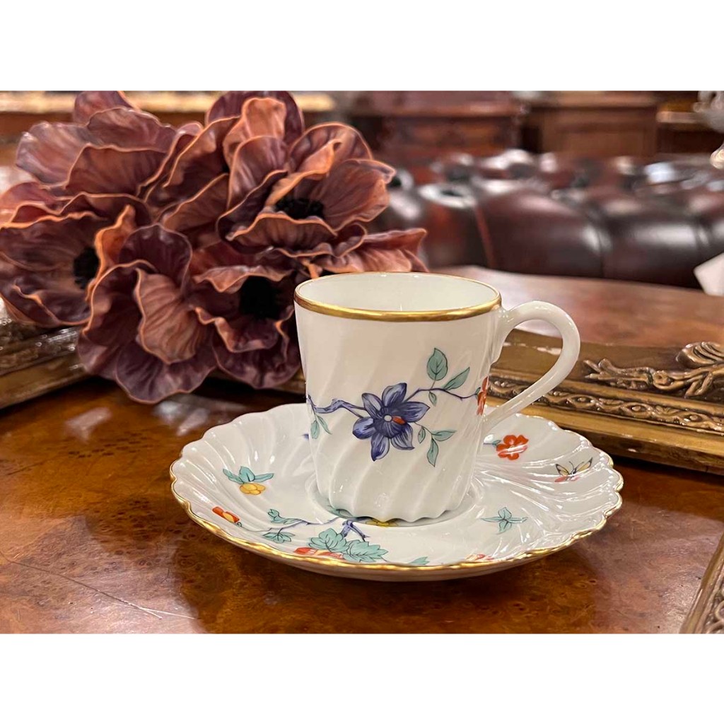 #19世紀 法國Limoges HAVILAND 360度花飾螺旋浮雕濃縮咖啡杯碟組 #224102