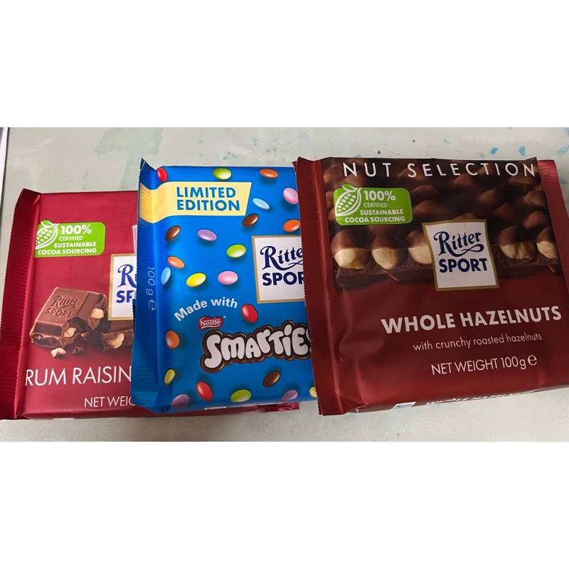 德國 Ritter SPORT 力特律動 可可製品 100g 彩色糖衣豆 榛果 萊姆酒葡萄乾榛果