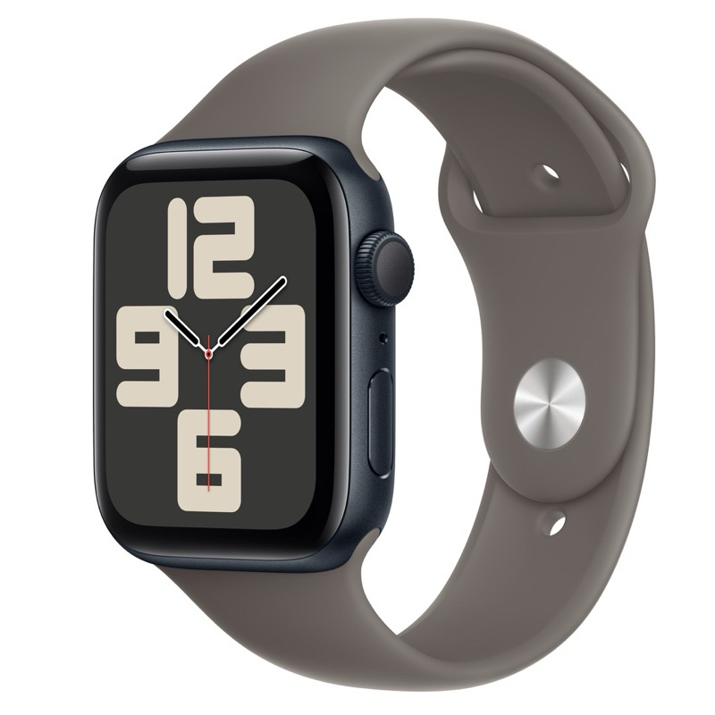 全新未拆封 | Apple Watch SE (GPS)；44 公釐午夜色鋁金屬錶殼；陶土色運動型錶帶 - S/M