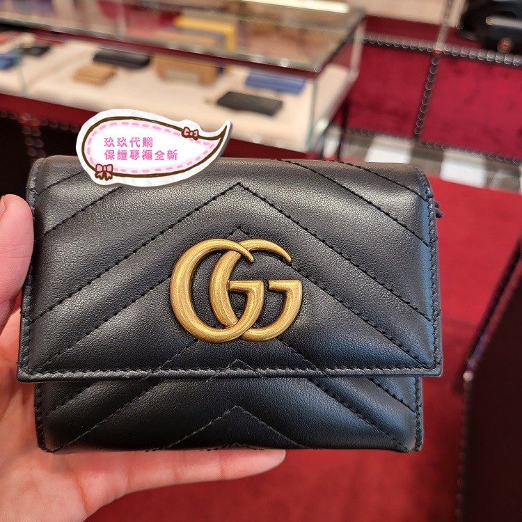 【玖玖代購】專櫃全新GUCCI 古馳 GG Marmont Wallet 黑色 三折短夾 錢包 皮夾 卡夾 474802