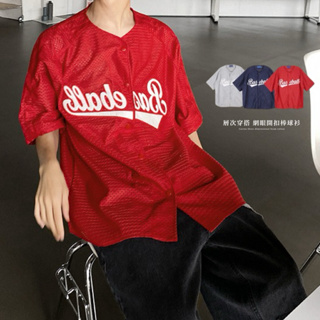 [HYC] 韓國 Baseball 棒球 刺繡 字母 運動 透氣 網布 運動衫 短袖 罩衫 夾克 外套 短袖襯衫 Y2K