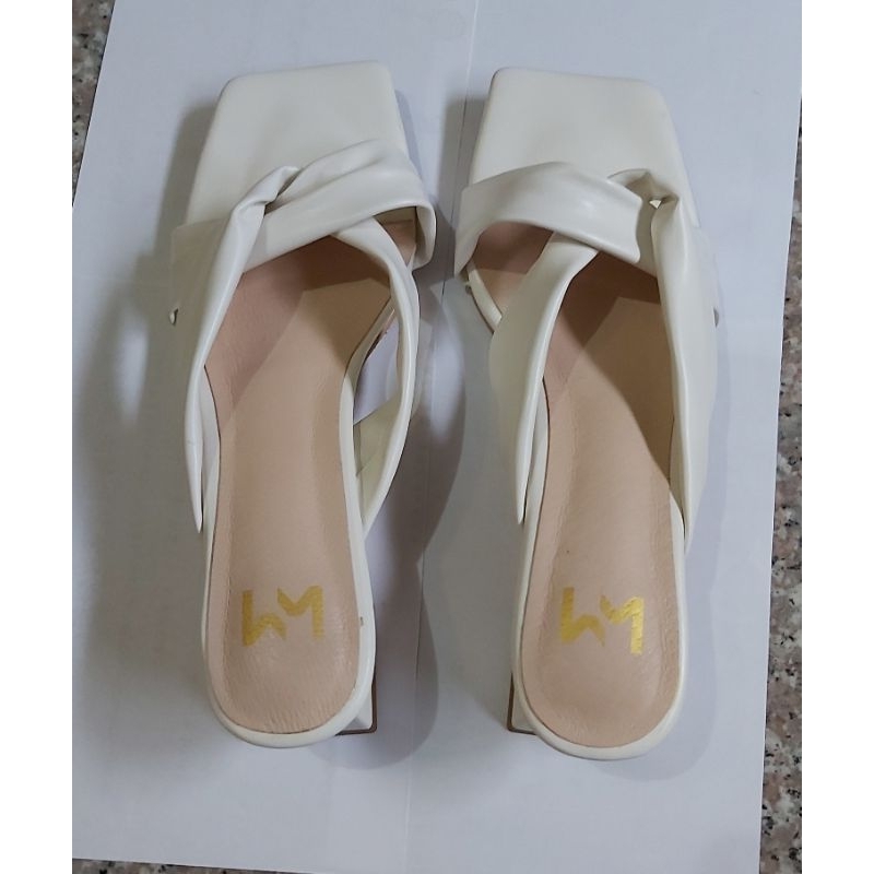 ANN'S 品牌鞋 MEIMEI聯名款紐結低跟涼拖鞋 白色 二手 40號