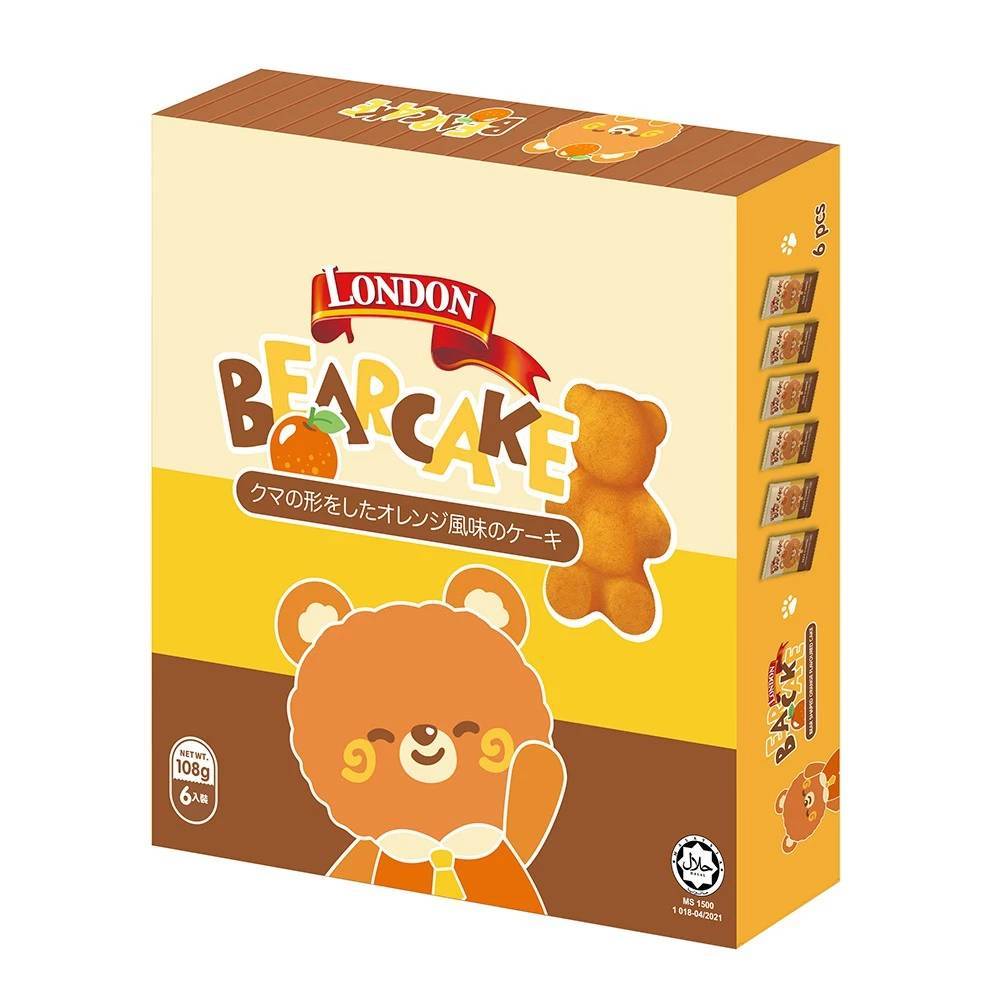 夾來夾去：馬來西亞 London 熊熊 造型蛋糕  柳橙 6入 108g 盒 蛋糕 效期：2024.08.27