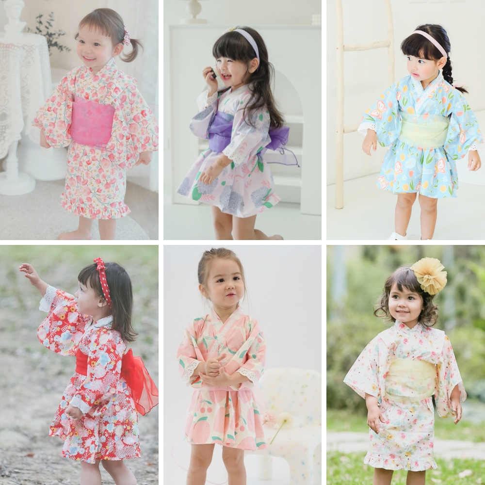 Augelute Baby童衣 日系和風花朵浴衣套裝 附腰帶造型服  日式和服 女童洋裝 小孩和服 60364