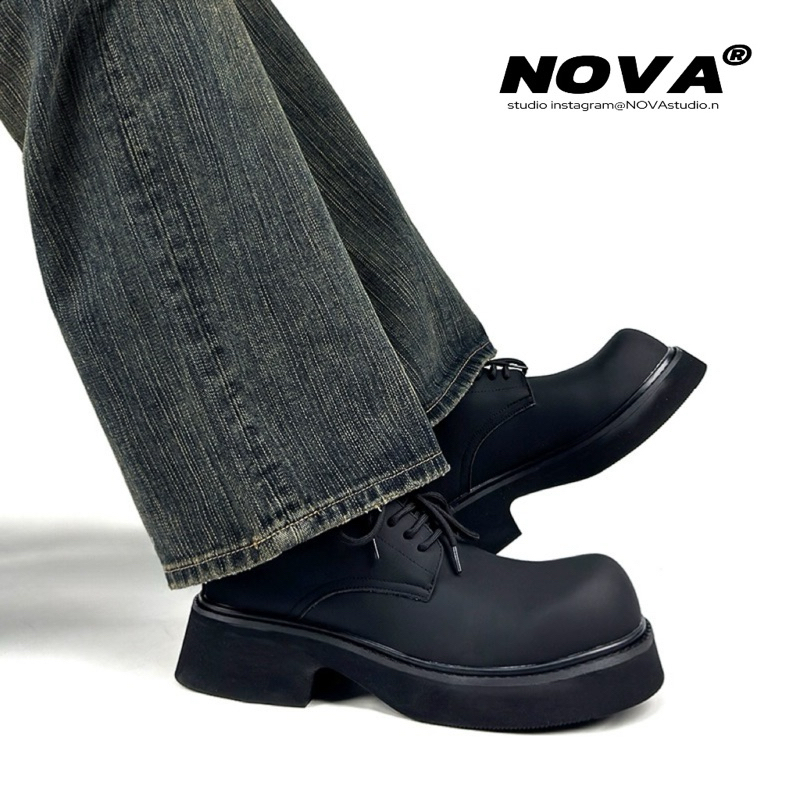 【NOVA】 Q彈底 米奇的鞋 大頭米奇鞋 圓頭德比鞋 穿搭 小眾高街 厚底增高 皮鞋 霧面皮鞋