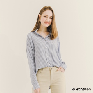 Hang Ten-女裝條紋長袖襯衫(藍)