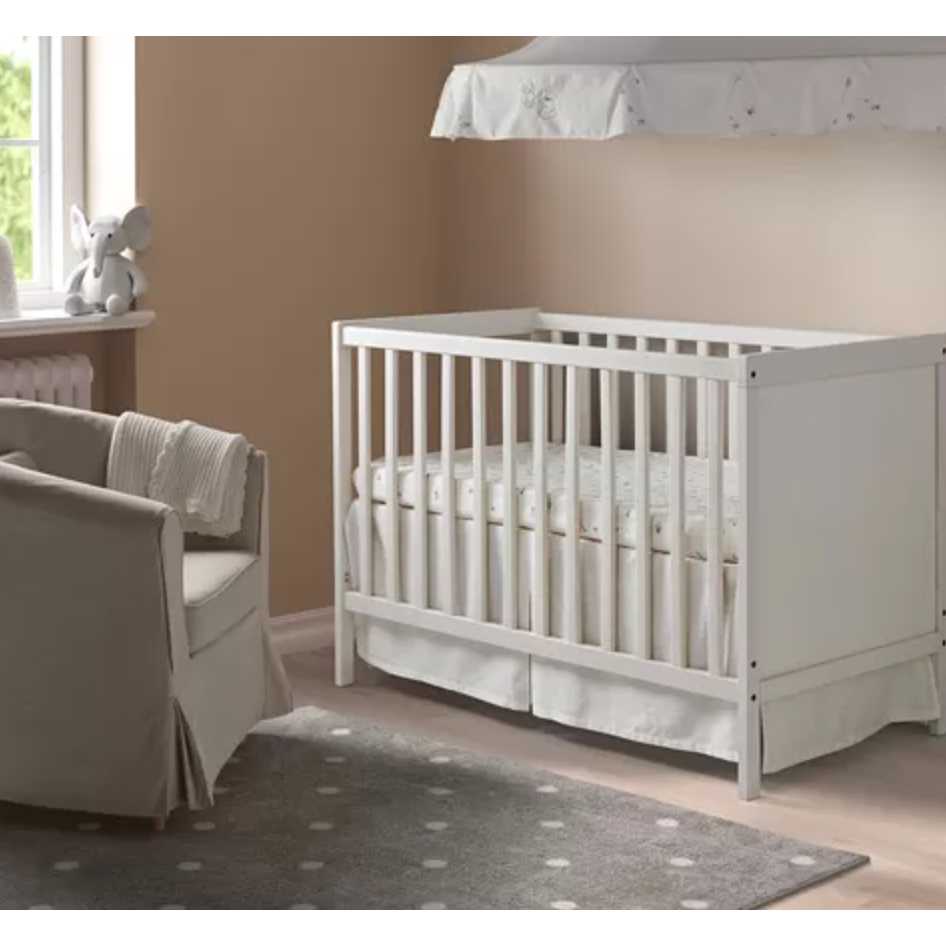 IKEA SUNDVIK 嬰兒床, 白色, 60x120 公分 ，含獨立筒床墊（二手）（限自取，台北大安區）