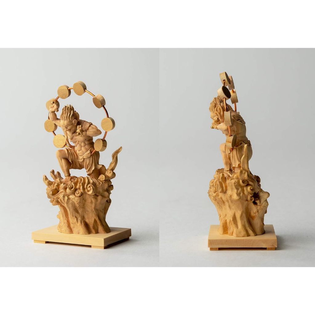 八田元氣小棧: 新品日版 株式会社MORITA創業50周年企画極小雷神 日本 手工 佛像 木製 收藏 風水 裝飾 雷神