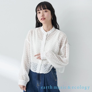 earth music&ecology 特色鋸齒圖案透明感短版襯衫上衣(1K42L0A0330)