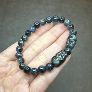 精品貔貅魔鬼藍手珠 7.2mm 海藍寶石 海藍寶 星光海藍寶 貔貅雕件 招財 地獄魔鬼藍 天然水晶 罕見美物 小眾收藏