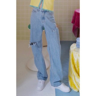 FFY顯瘦高腰割破落地牛仔褲牛仔👖