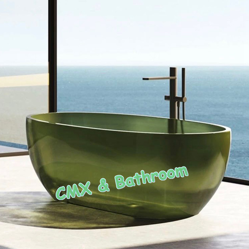 透明浴缸 橢圓形 人造石 樹脂 彩色水晶 酒店獨立浴缸 情侶浴缸 成人浴缸 雙人浴缸