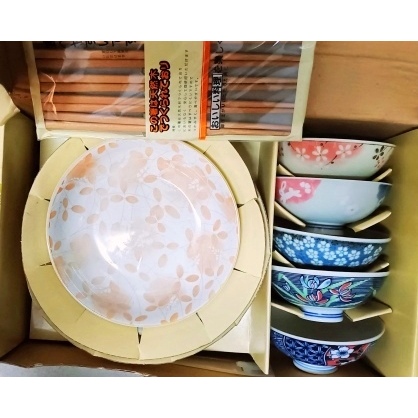 快!非買不可 日本美濃燒釉下餐具組 全新禮盒拆賣 可微波可機洗烘 深盤/飯碗/赤木筷/微波蓋 餐具