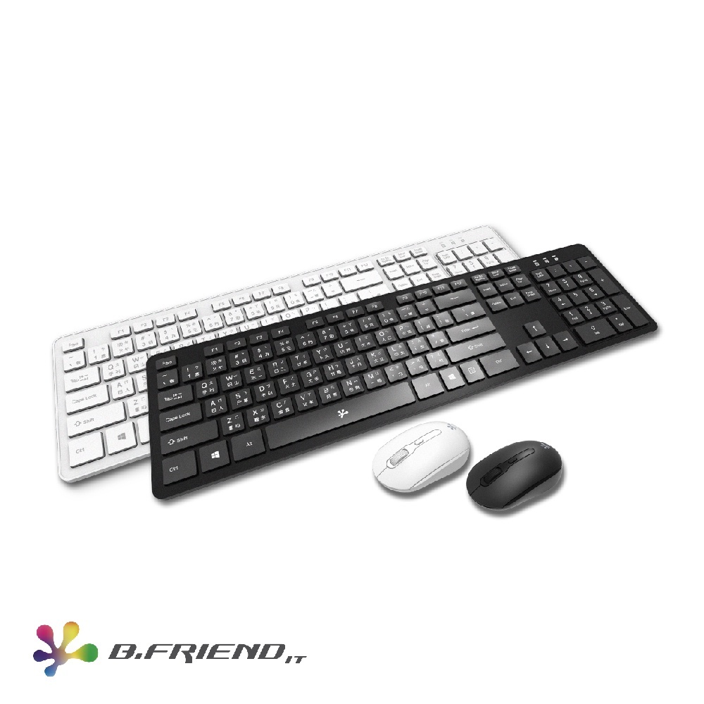B.Friend 2.4G巧克力輕量無線鍵盤滑鼠組 黑色 KB-RFX02