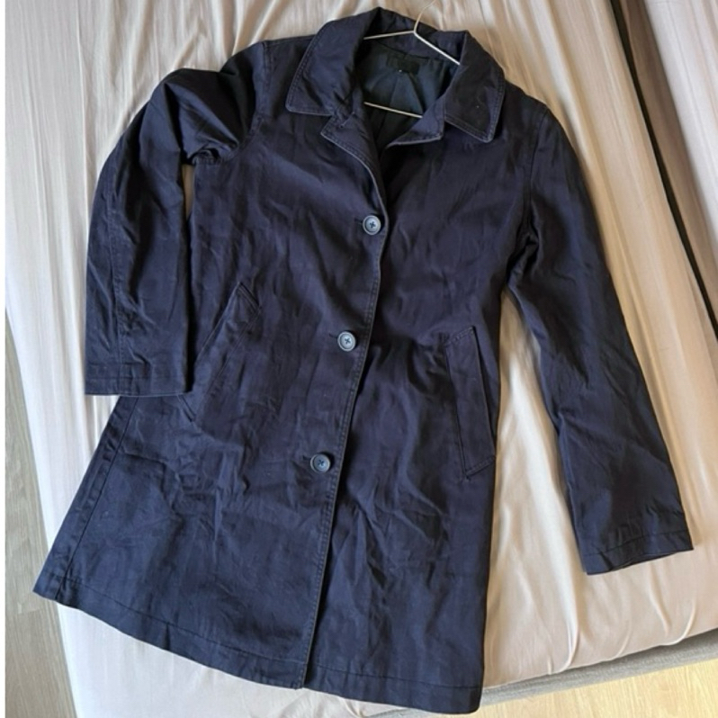 lativ單排扣風衣外套💖大衣/深藍色靛色/兩側口袋/有領子/日系韓系好搭配
