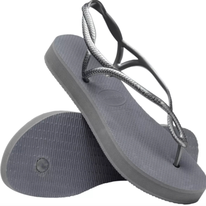 HAVAIANAS 哈瓦仕  Luna luna flatform 素面交叉細帶2.5公分小厚底涼鞋 .銀灰色