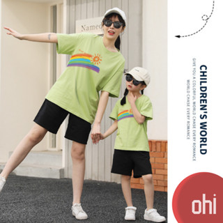 【ohi】親子裝上衣 家庭裝 純棉大尺碼 親子出遊度假 韓版寬鬆運動 撞色t 夏季純棉短袖 四色 XGT短袖 六色彩虹