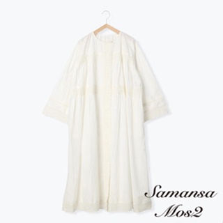 Samansa Mos2 蕾絲拼接圓領寬袖純棉洋裝(FB21L0H1280)