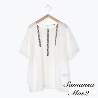 Samansa Mos2 幾何圖案十字繡設計棉質短袖上衣(FL16L0A2880)