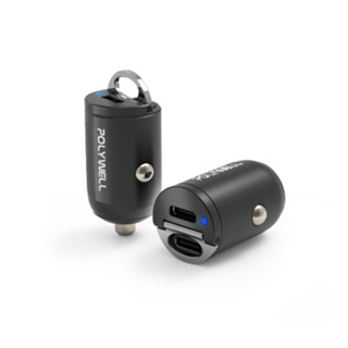 POLYWELL 雙Type-C 27W迷你車用充電器 PD快充 BSMI認證 隱藏式設計 帶LED 車充