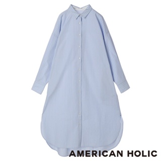 AMERICAN HOLIC 素面/條紋圓弧下擺剪裁襯衫連身裙(HC42L0H0830)