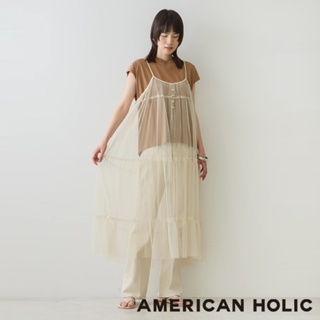 AMERICAN HOLIC 薄紗透明拼接可調節吊帶洋裝(HA42L1H0100)