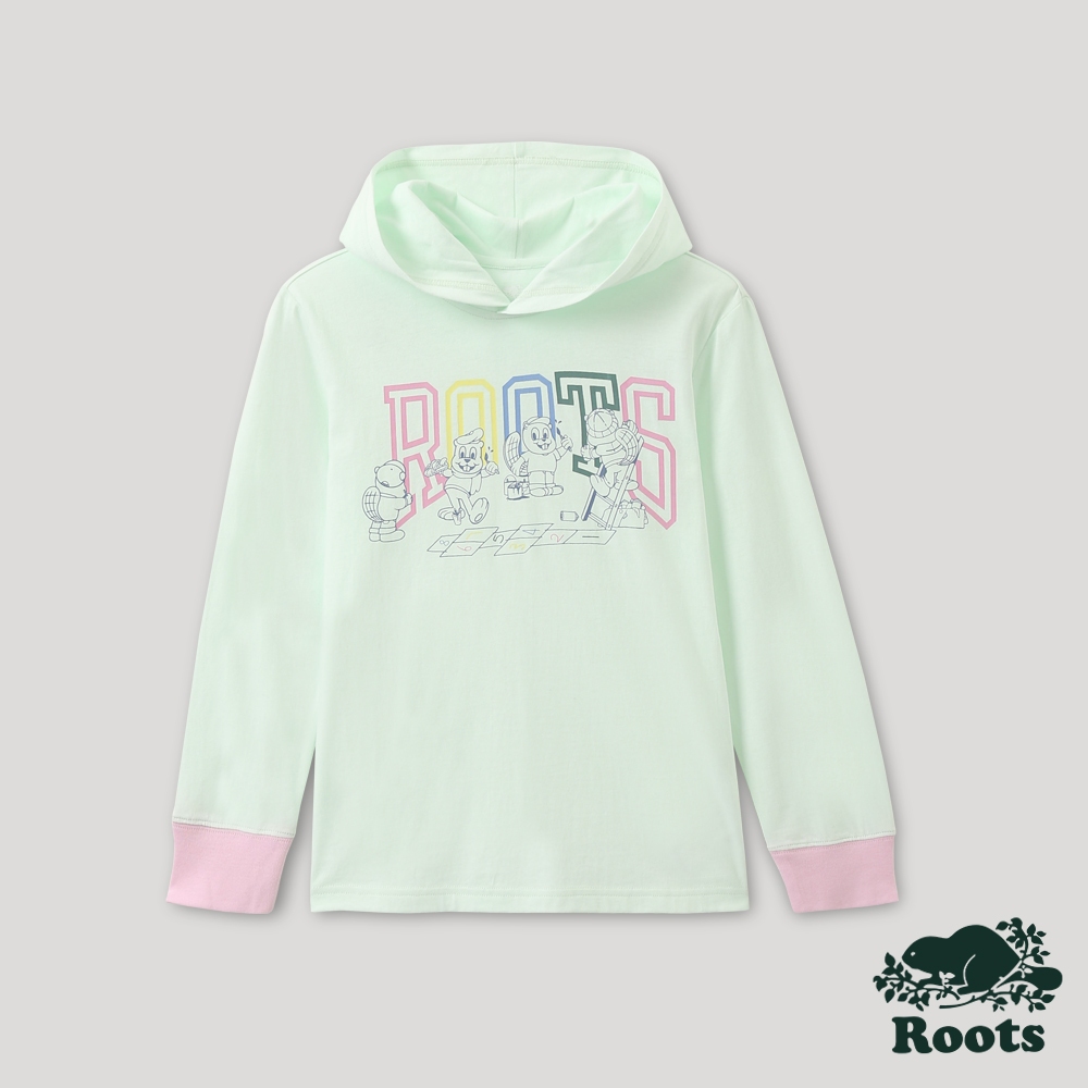 【Roots】大童-大自然俱樂部系列 Q版海狸有機棉連帽長袖T恤