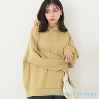 earth music&ecology 素面保暖裡起毛落肩長袖帽T(1L37L1C0100)