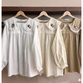 🔥全新現貨🔥Mima髮飾【女孩蕾絲花領衫/中間米杏色】娃娃領泡泡袖澎澎袖可愛上衣襯衫/Mimimama蜜媽直播款轉賣