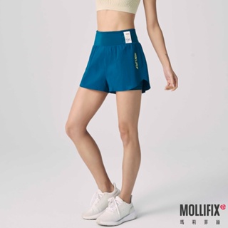 Mollifix 瑪莉菲絲 多功能口袋雙層運動短褲_3色(黑/礦藍/銀灰)、瑜珈褲、短褲、瑜珈服