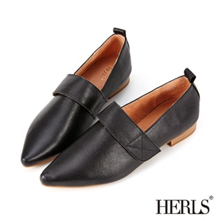 [HERLS 樣品鞋]全真皮魔鬼氈橫帶樂福鞋-黑色 36號 原價2980