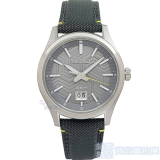 SEIKO精工 SUR543P1手錶 藍寶石 石英 灰色 幾何刻紋面 日期 帆布 男錶【錶飾精品】