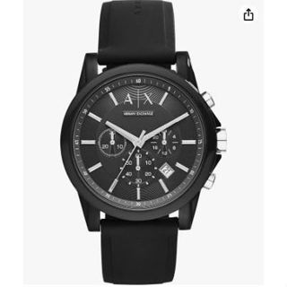 AX Armani Exchange AX1326 黑色 三眼碼表 抗過敏 矽膠帶身 水晶鏡面 44mm 黑錶盤 腕錶
