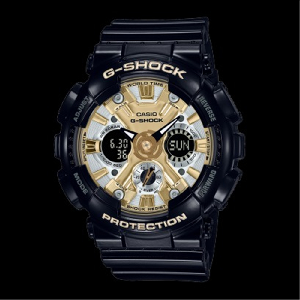 CASIO 卡西歐 G-SHOCK 閃耀時尚 耐衝擊 雙顯運動腕錶 -黑金(GMA-S120GB-1A) [秀時堂]
