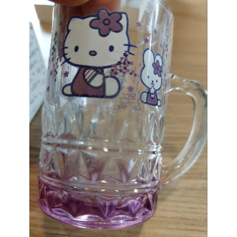 日本製 Hello Kitty 北海道限定銀之鐘雕花玻璃漸層紫色玻璃杯咖啡杯