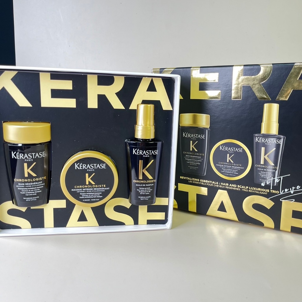 KERASTASE 巴黎卡詩 黑鑽極萃逆時系列 (髮浴80ml+髮膜75ml+髮露50ml) 奢華禮盒三件組【專櫃不貴】